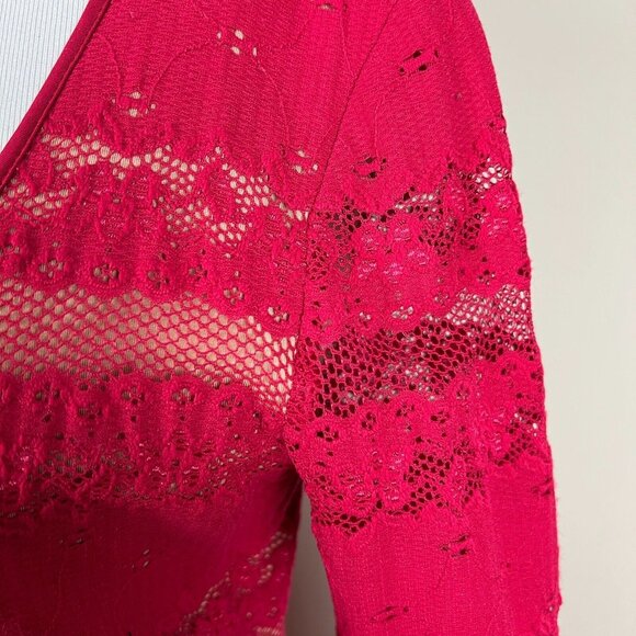 Bcbg Max Azria Dress Medium Lace Illusion Sheath Tanya Sangria Red Bodycon LS - Picture 8 of 12